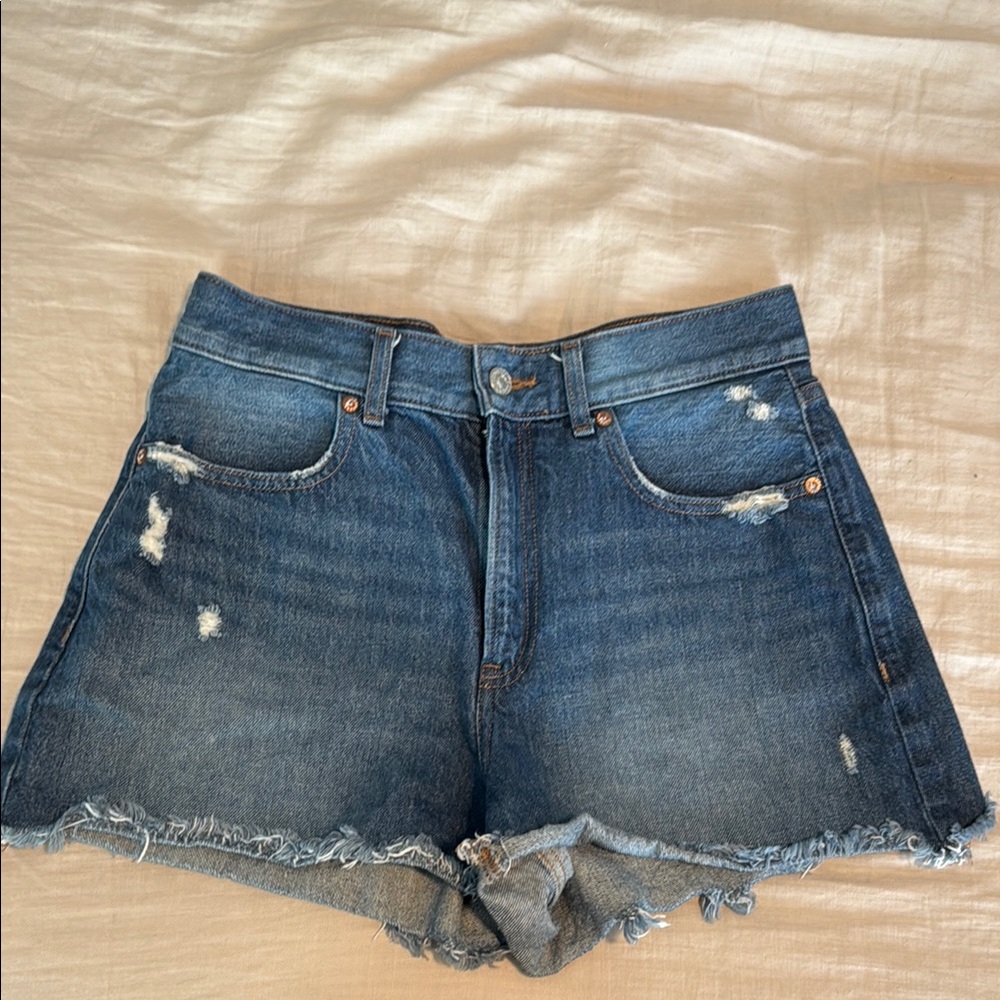 Express Blue Distressed Jean Shorts